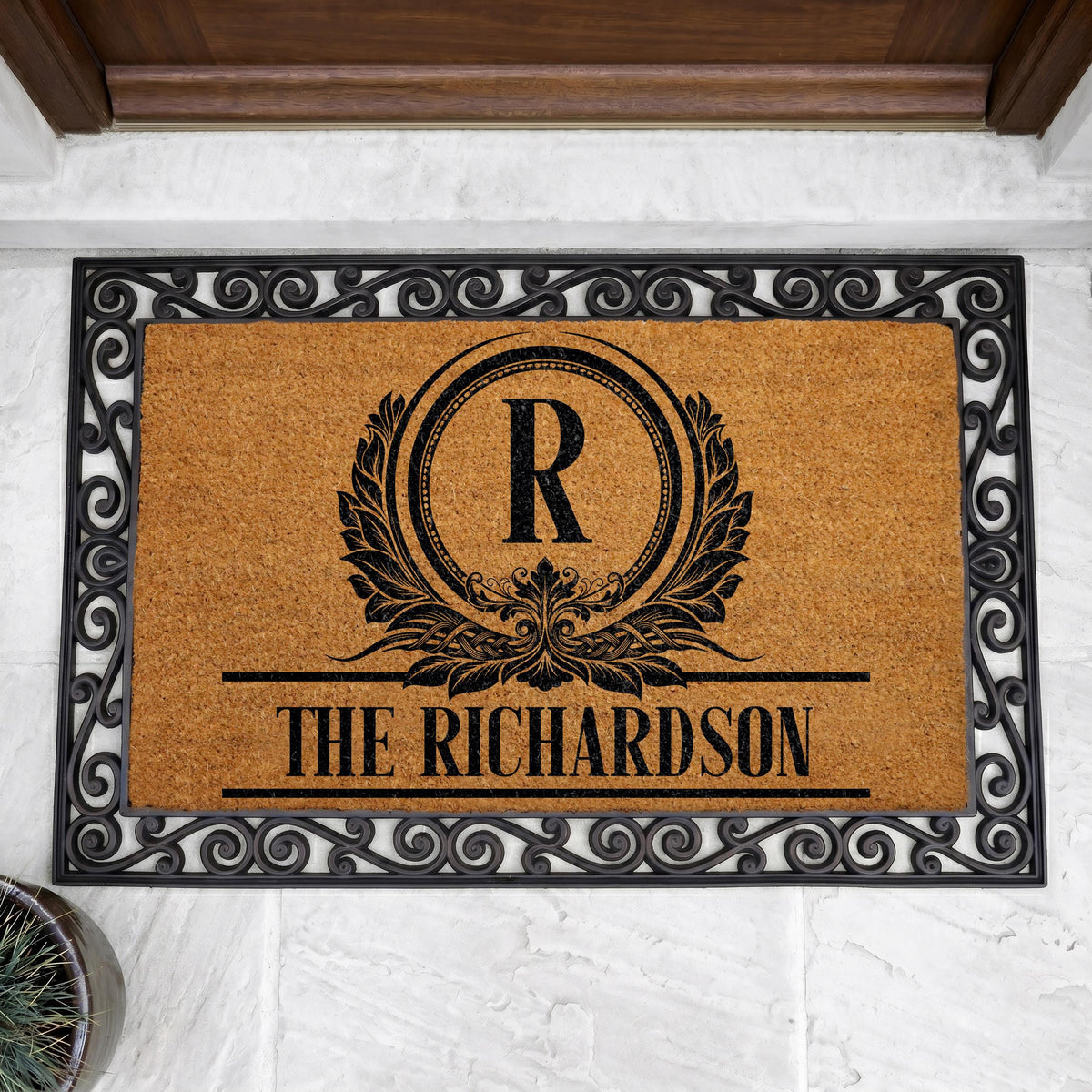 Custom Family Name Monogram Doormat, Elegant Interchangeable Welcome Mat