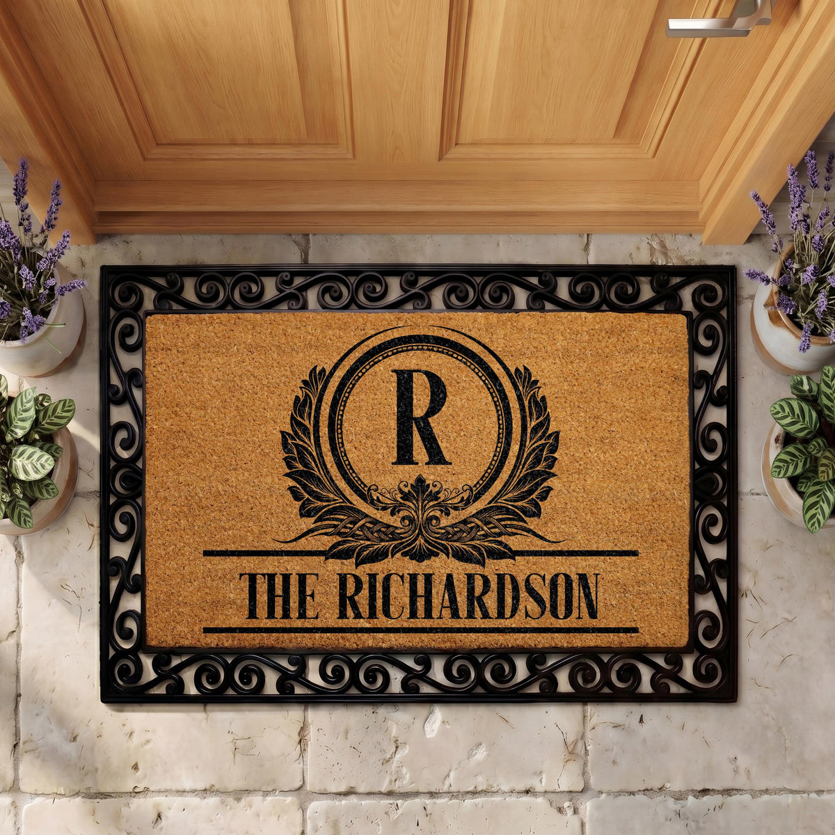 Custom Family Name Monogram Doormat, Elegant Interchangeable Welcome Mat