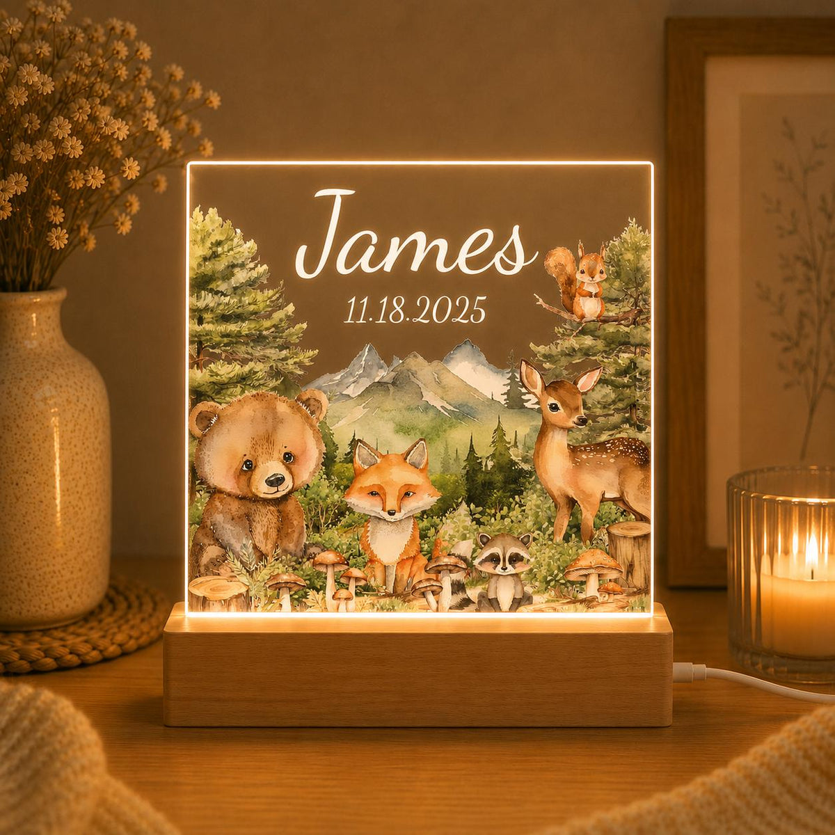 Personalized Safari Animal Night Light, Custom Name Acrylic Lamp, Nursery Decor