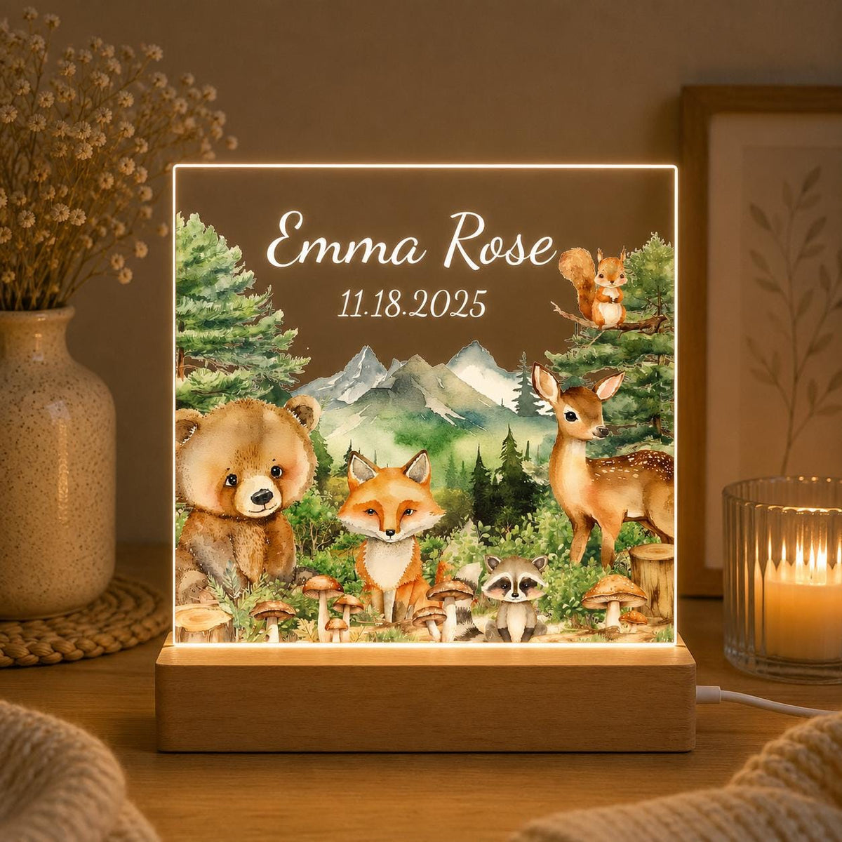 Personalized Safari Animal Night Light, Custom Name Acrylic Lamp, Nursery Decor