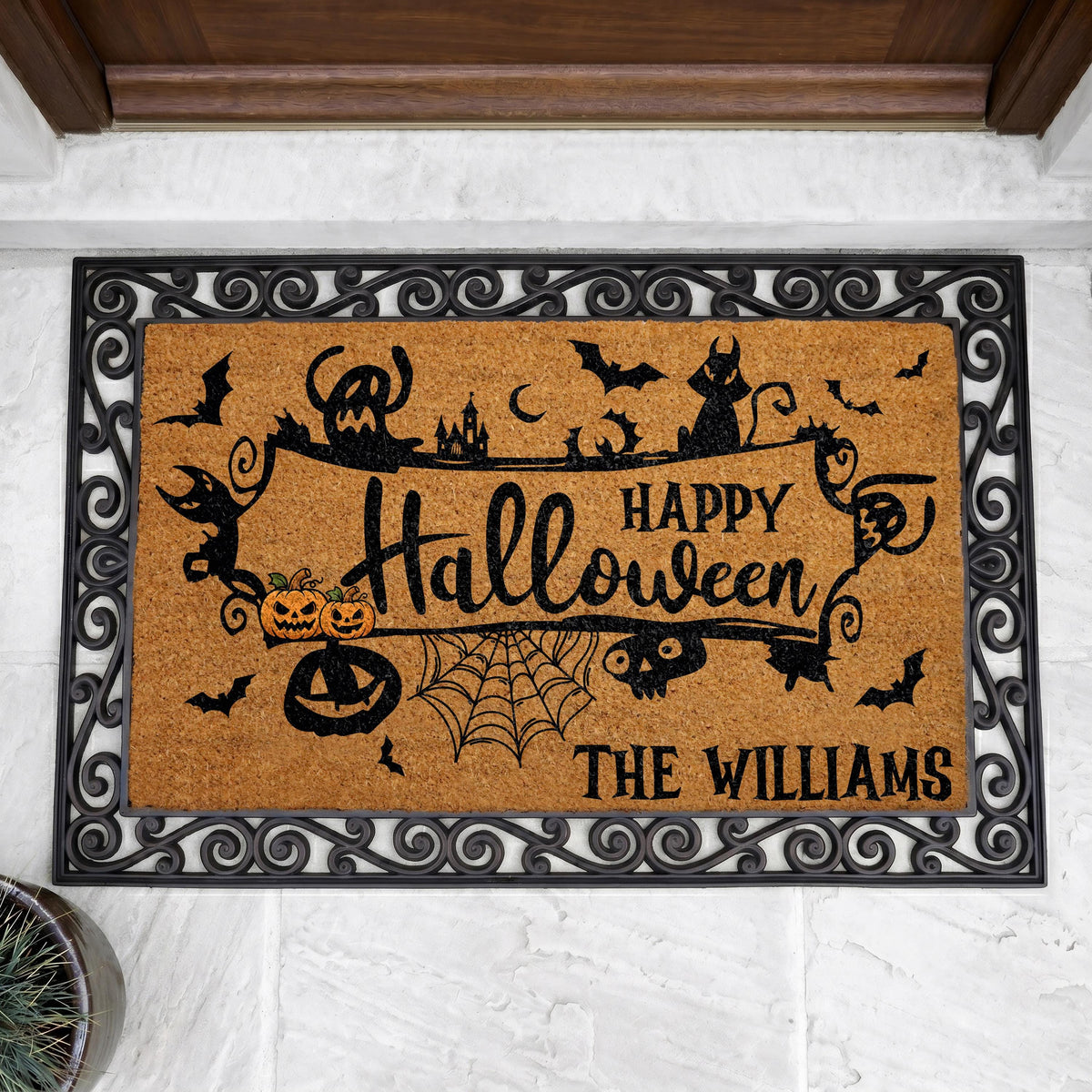 Personalized Halloween Doormat, Spooky Interchangeable Welcome Mat, Custom Family Fall Decor