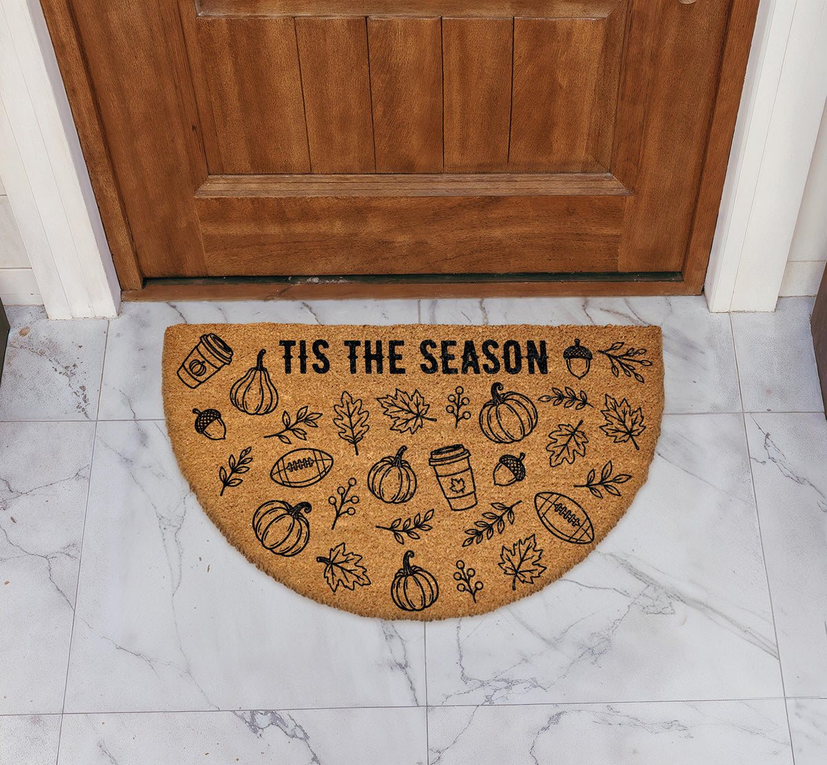 Tis The Season Fall Doormat, Half Round Pumpkin and Football Welcome Mat