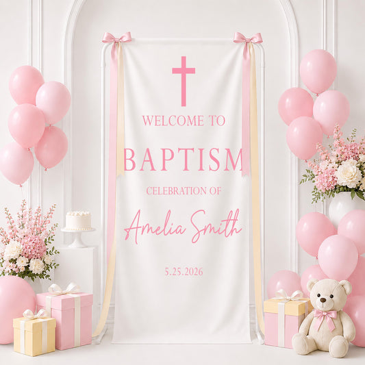 Custom Baptism Banner, Pink Blue Celebration Backdrop Sign