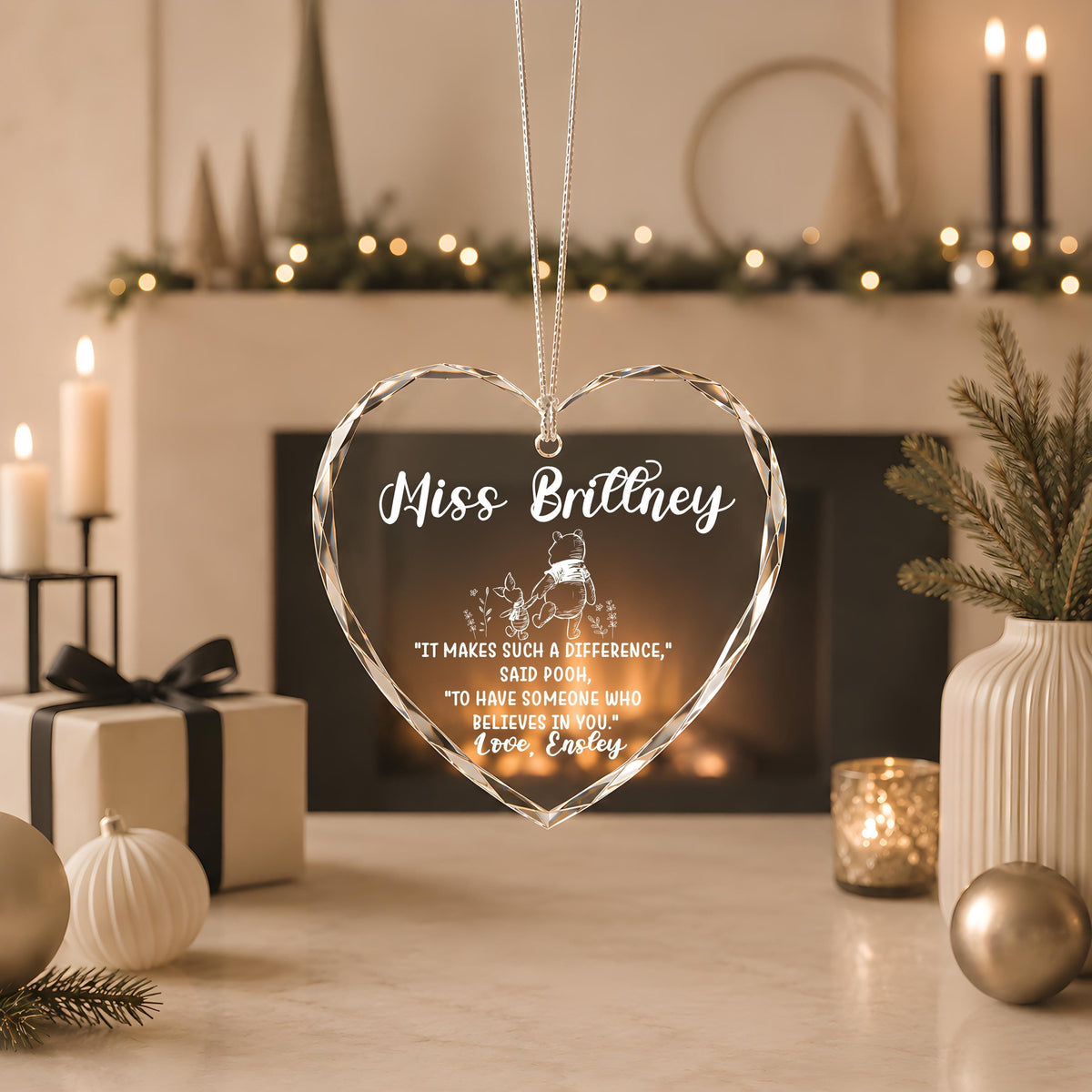 Personalized Bear Quote Engraved Heart Keepsake, Custom Teacher Thank You Ornament