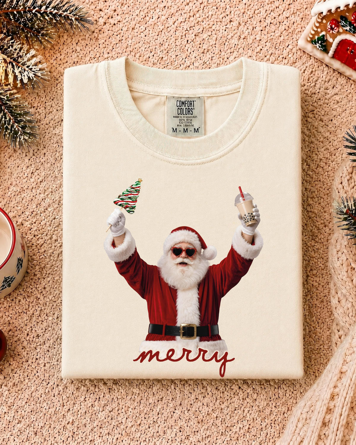 Merry Christmas Comfort Colors® T-Shirt, Funny Santa Tee, Coffee Lover Holiday Gift
