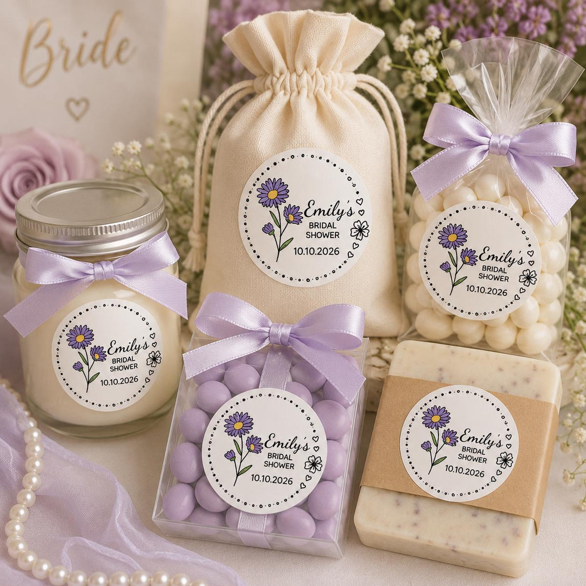 Custom Bridal Shower Stickers, Lily of the Valley Favor Labels, Engagement Party Decor