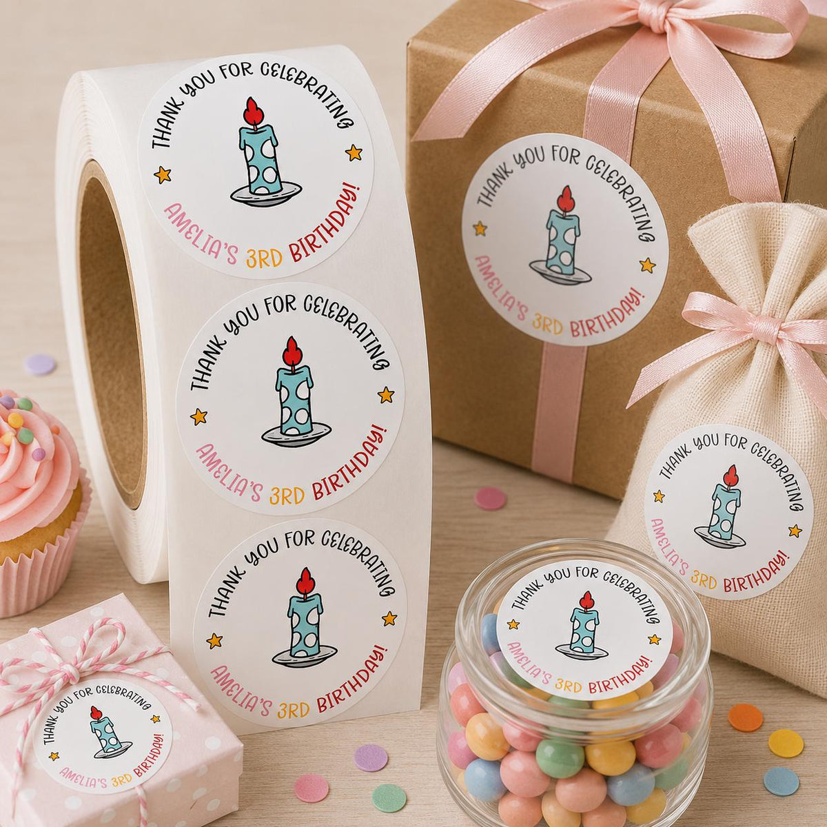 Custom Dinosaur Birthday Favor Stickers, Baby's First Birthday Party Labels