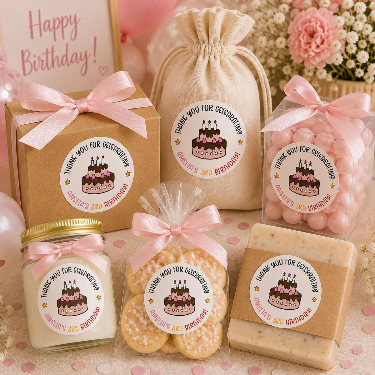 Custom Dinosaur Birthday Favor Stickers, Baby's First Birthday Party Labels