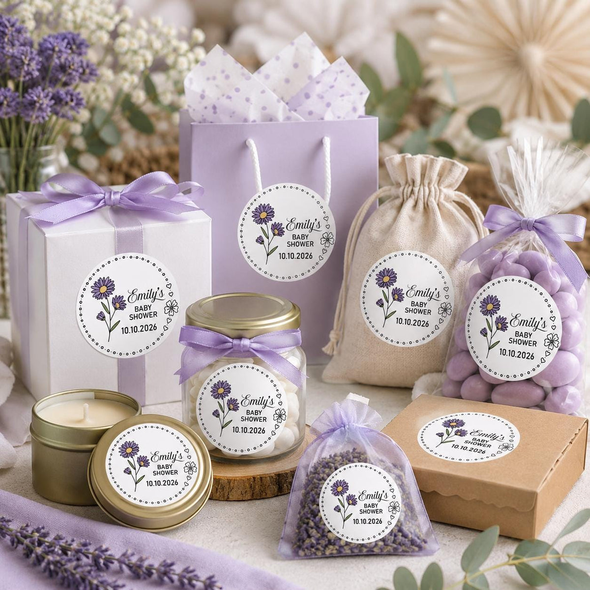Custom Floral Baby Shower Favor Stickers, Personalized Celebration Labels