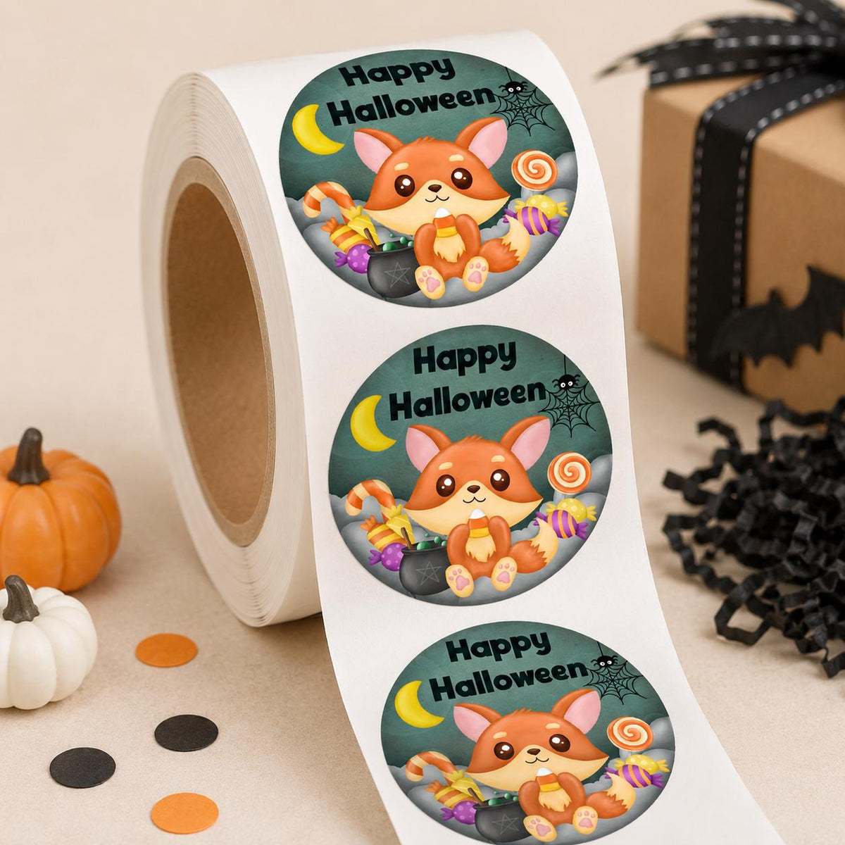 Halloween Treat Stickers, Round Candy Bag Seals, Kids Party Favor Labels