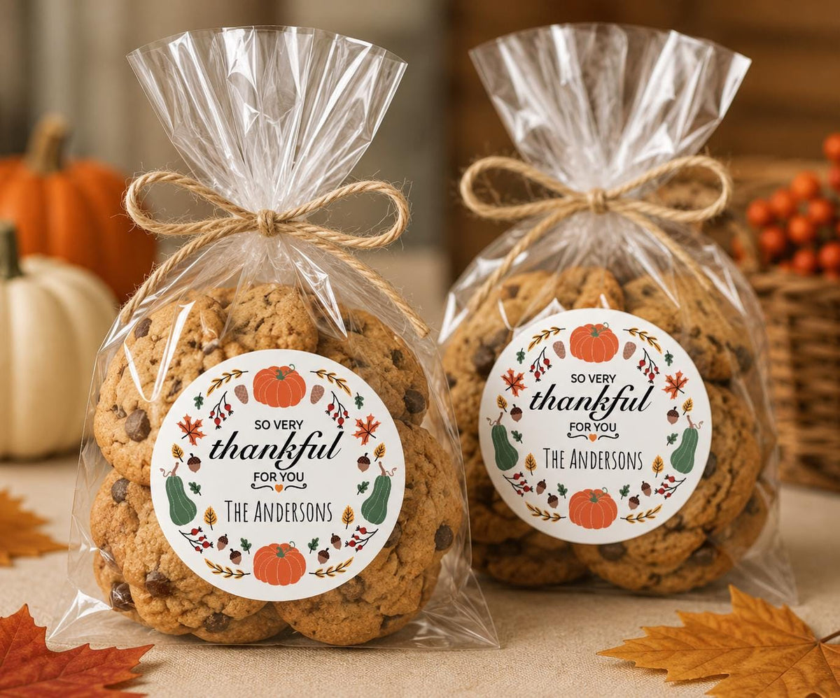 Personalized Thanksgiving Stickers, Thankful for You Fall Labels, Custom Treat Bag Stickers