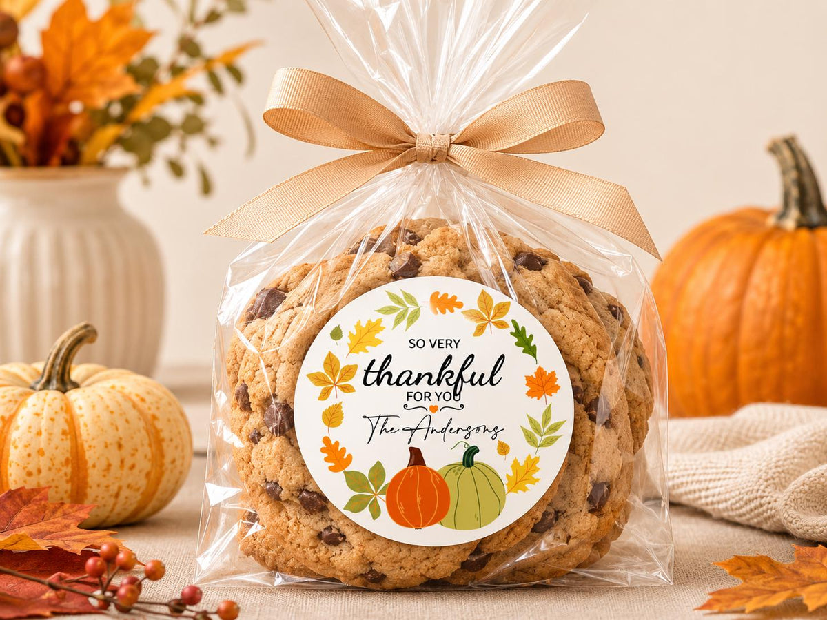 Personalized Thanksgiving Stickers, Thankful for You Fall Labels, Custom Treat Bag Stickers