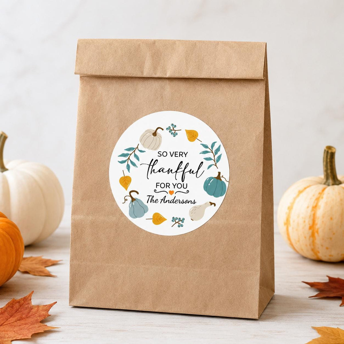 Personalized Thanksgiving Stickers, Thankful for You Fall Labels, Custom Treat Bag Stickers