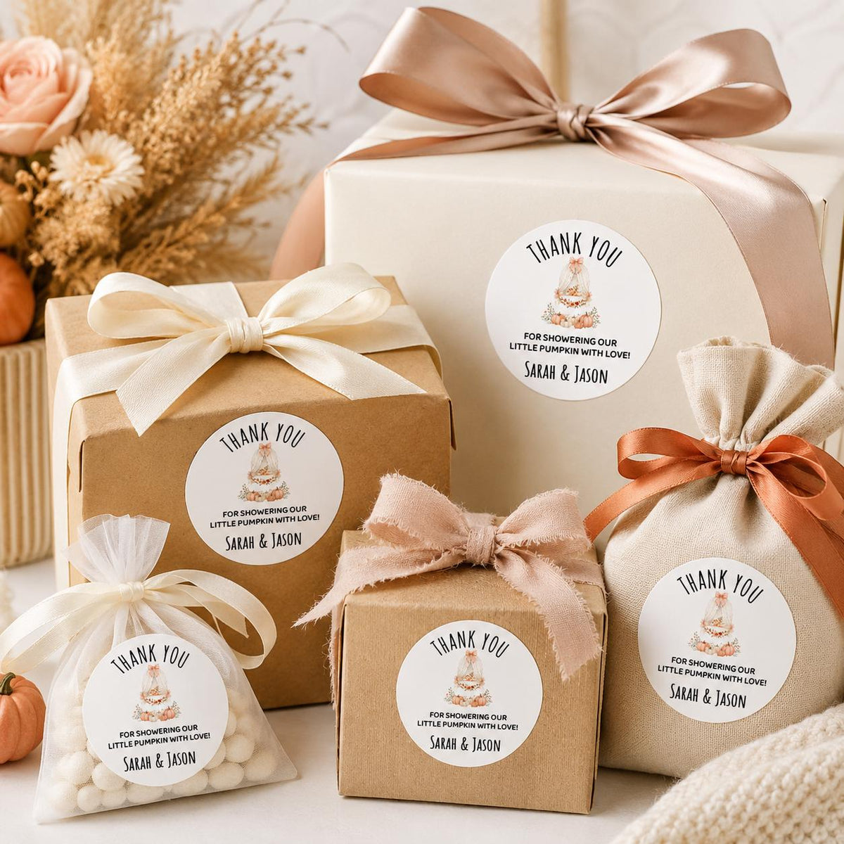 Personalized Little Pumpkin Baby Shower Stickers, Fall Favor Labels