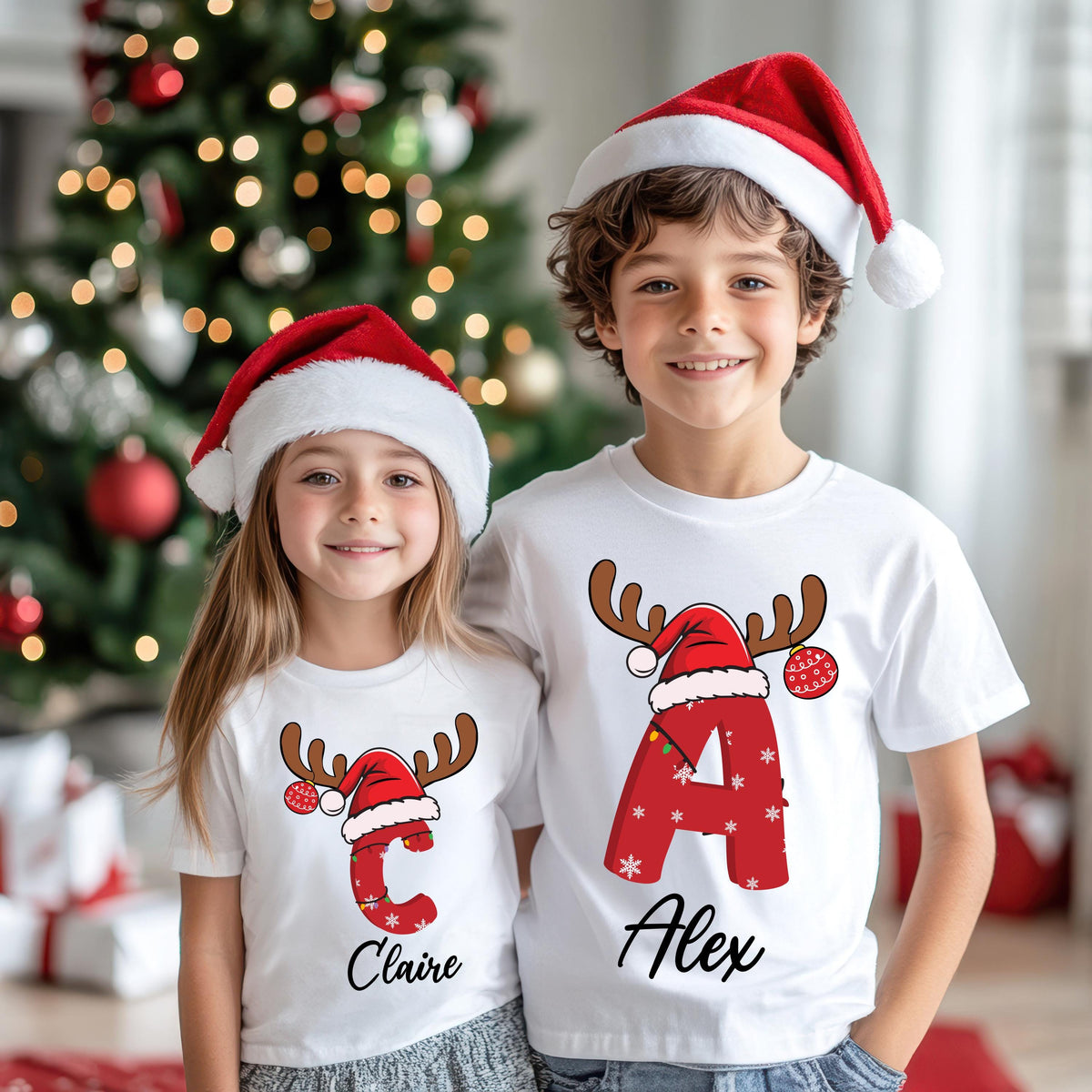 Custom Christmas Letter T-shirt, Monogram Name Christmas Tee, Xmas Family Sweatshirt