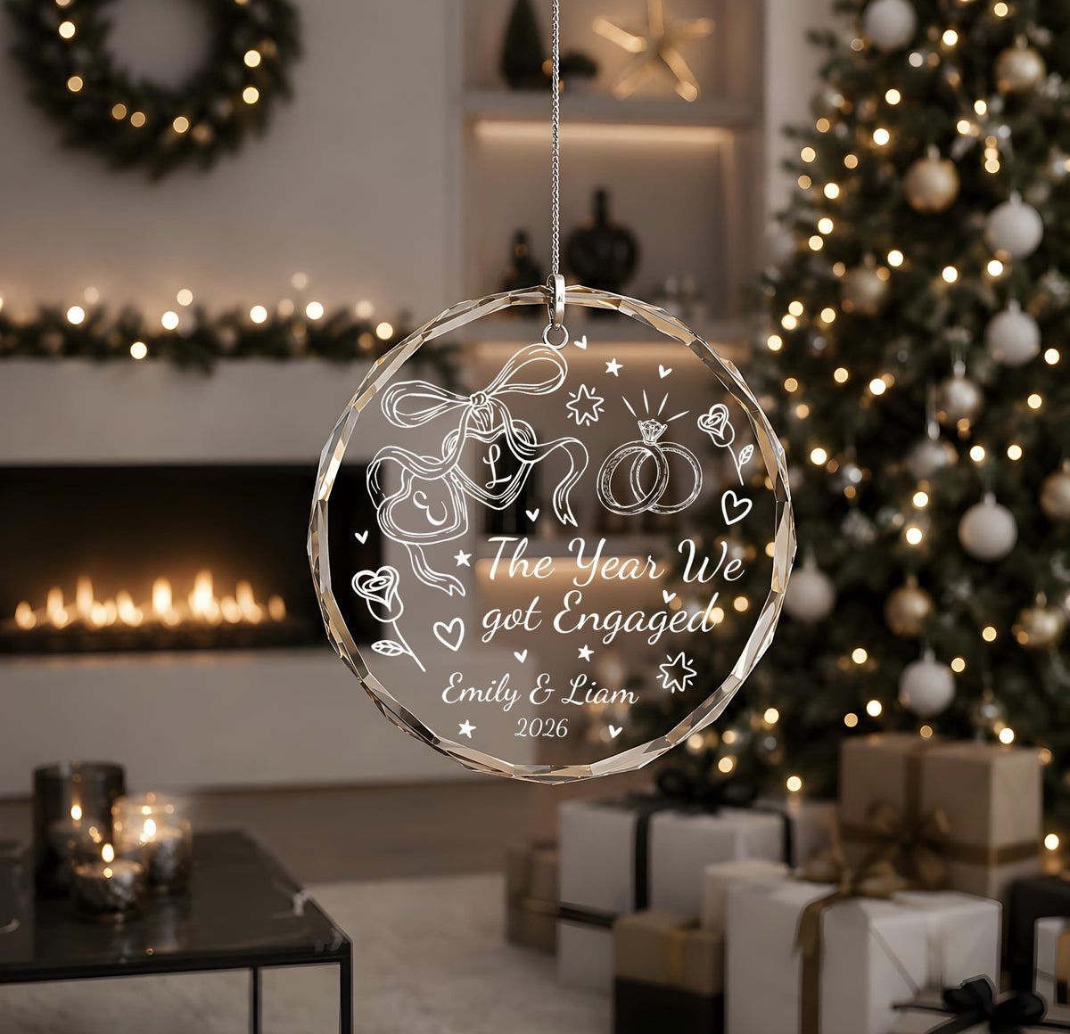 Custom Name The Year We Got Engaged Ornament, Personalized Engagement Crystal Bauble