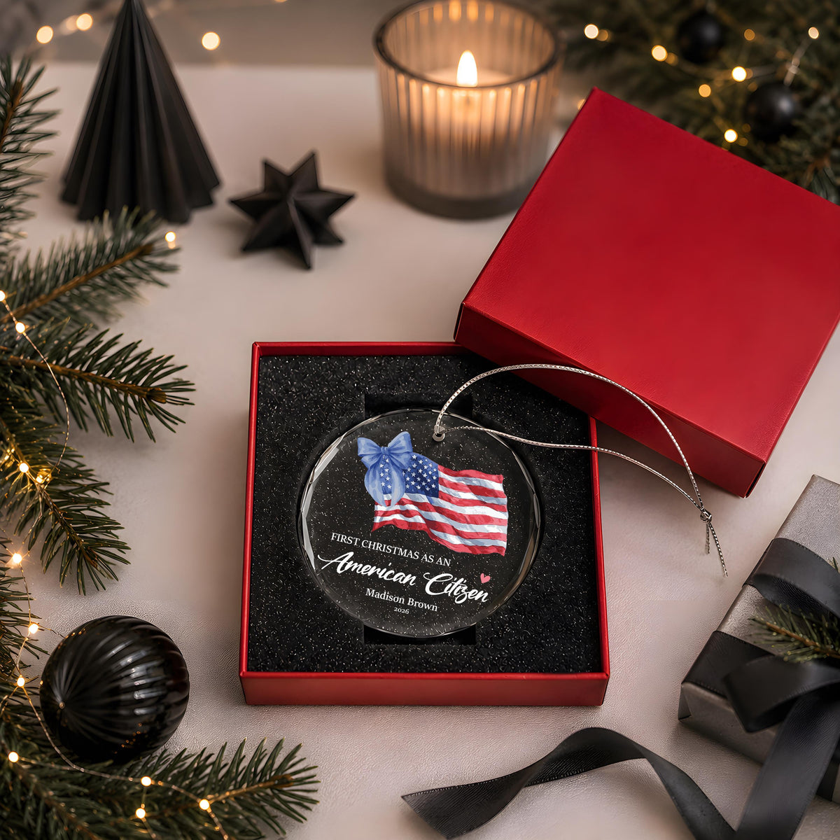 Custom First Christmas As An American Citizen Bauble Ceramic Ornament