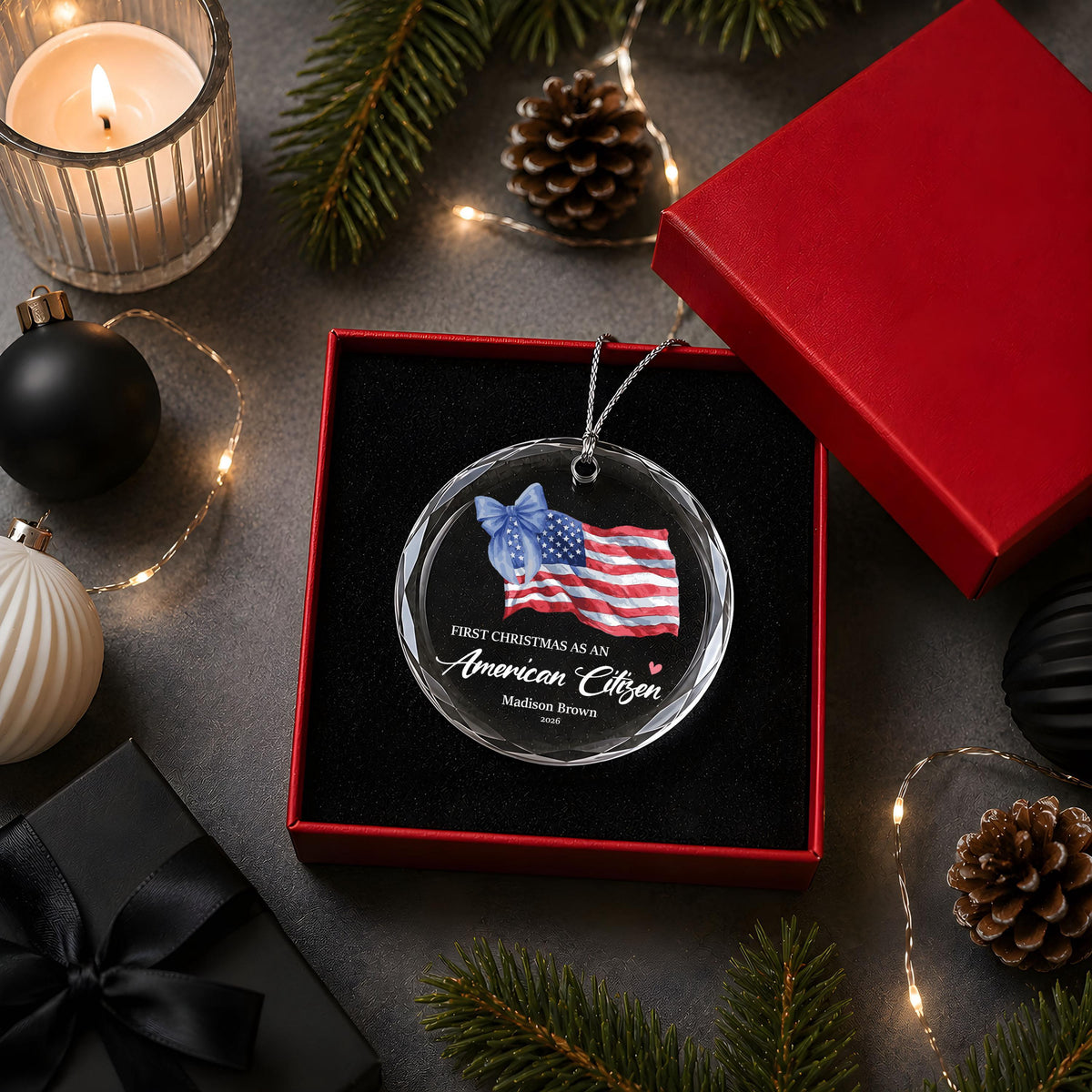 Custom First Christmas As An American Citizen Bauble Ceramic Ornament