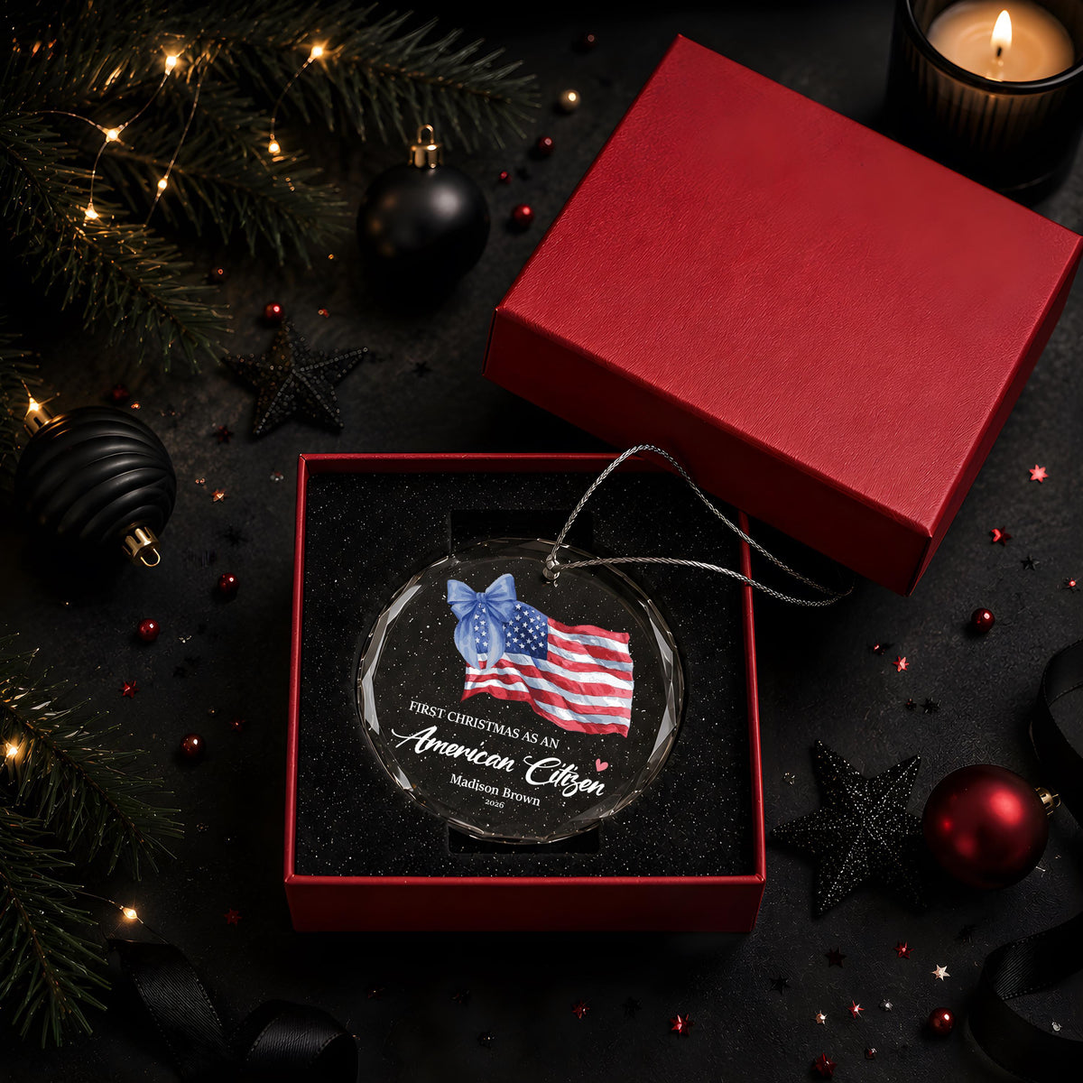Custom First Christmas As An American Citizen Bauble Ceramic Ornament