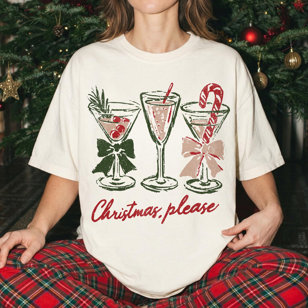 Christmas Please Comfort Colors® Shirt, Holiday Cocktail T-Shirt, Christmas Party Shirt, Festive Martini Tee