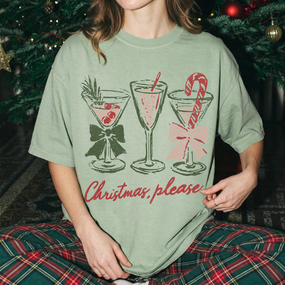 Christmas Please Comfort Colors® Shirt, Holiday Cocktail T-Shirt, Christmas Party Shirt, Festive Martini Tee