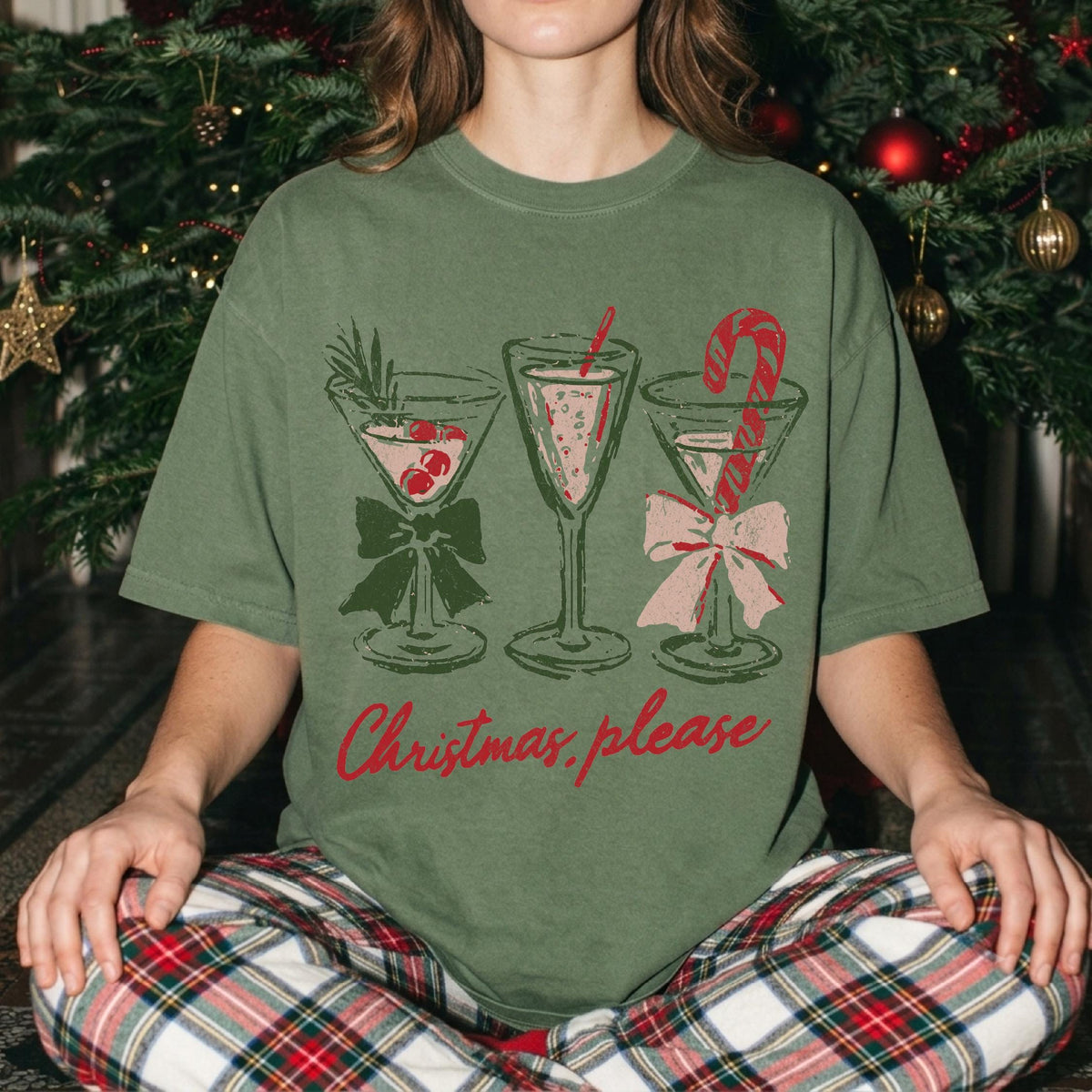 Christmas Please Comfort Colors® Shirt, Holiday Cocktail T-Shirt, Christmas Party Shirt, Festive Martini Tee