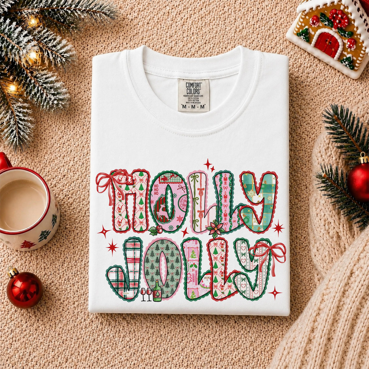 Holly Jolly Comfort Colors® Shirt, Christmas T-Shirt, Holiday Party Tee, Festive Xmas Shirt, Christmas Bow Tee