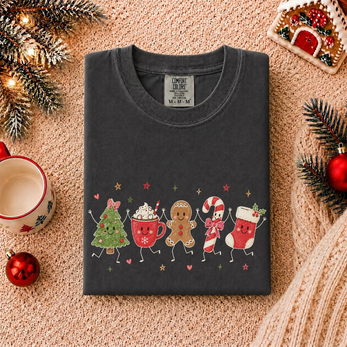 Christmas Doodles Comfort Colors® Shirt, Gingerbread Cookie T-Shirt, Candy Cane Holiday Tee, Christmas Friends Shirt