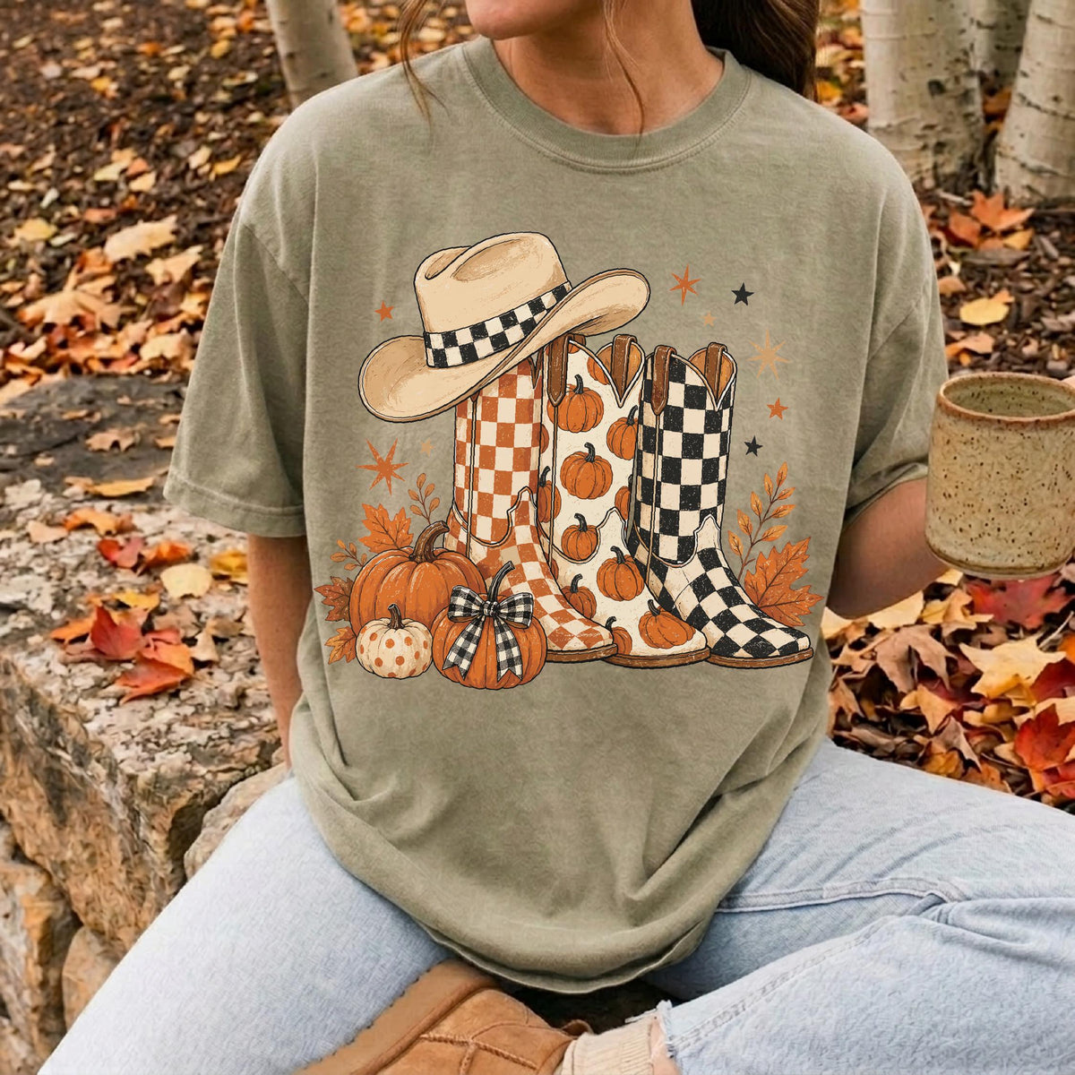 Western Fall Comfort Colors® Shirt, Pumpkin Boots T-Shirt, Cowgirl Autumn Tee, Pumpkin Patch Shirt
