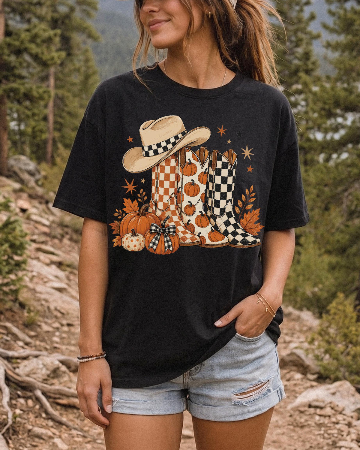 Western Fall Comfort Colors® Shirt, Pumpkin Boots T-Shirt, Cowgirl Autumn Tee, Pumpkin Patch Shirt