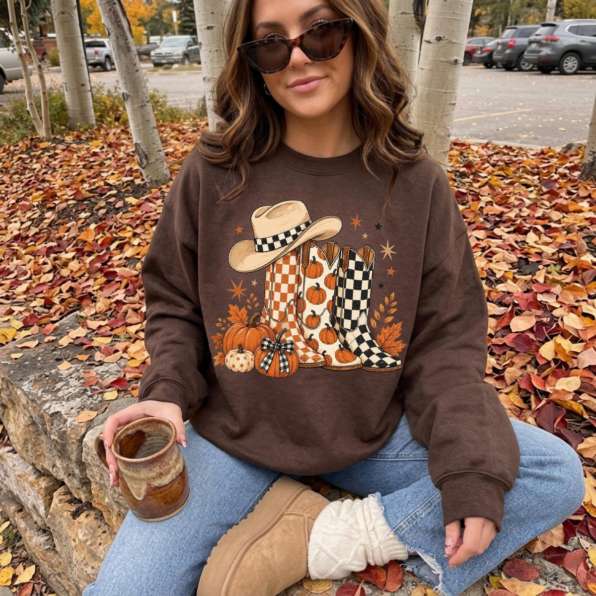 Western Fall Sweatshirt, Pumpkin Boots Crewneck, Cowgirl Autumn Sweater, Country Fall Pullover, Pumpkin Patch Top