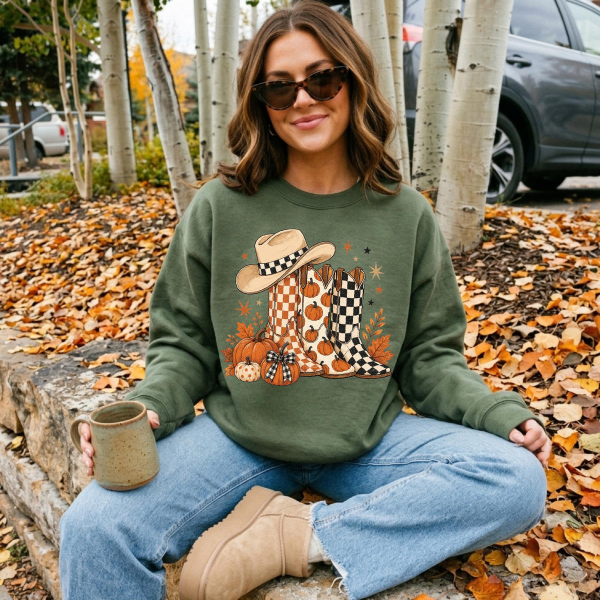 Western Fall Sweatshirt, Pumpkin Boots Crewneck, Cowgirl Autumn Sweater, Country Fall Pullover, Pumpkin Patch Top
