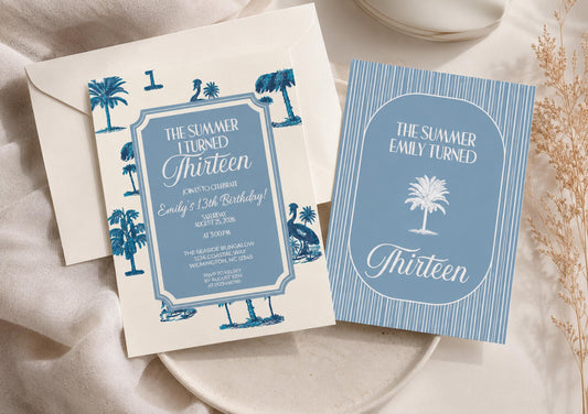 Thirteen Birthday Invitations, Tropical Palm Tree Seaside Party Invite