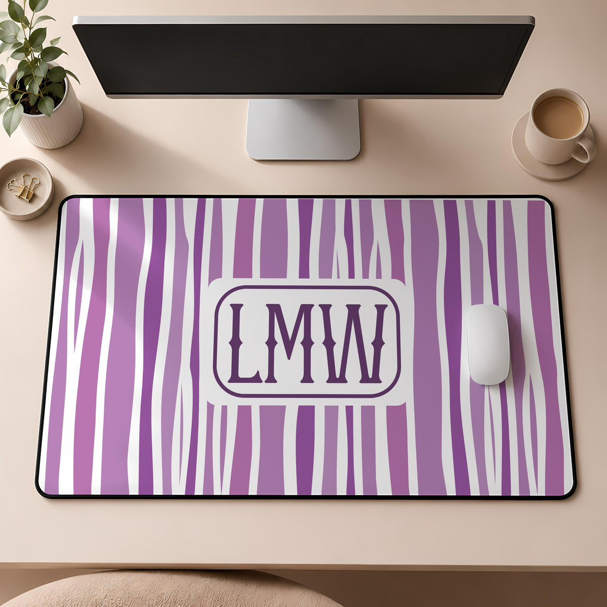 Personalized Monogram Desk Mat, Preppy Wavy Striped Mouse Pad