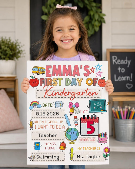 Personalized First Day of Kindergarten Poster, Custom School Photo Prop