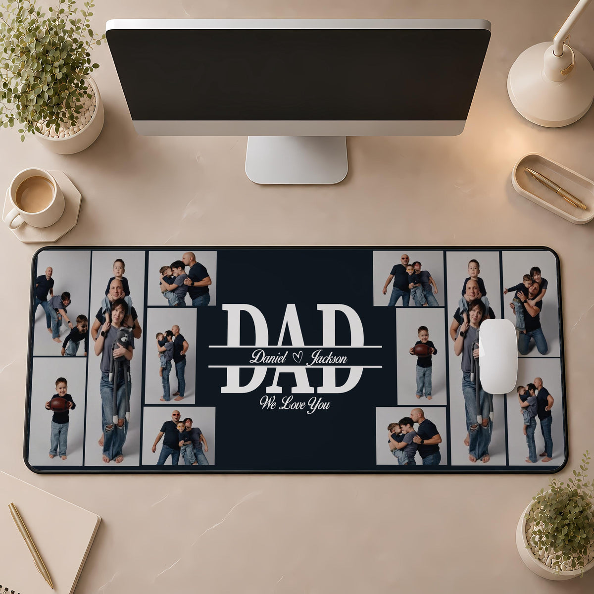 Custom Dad Photo Collage Desk Mat, Family Picture Mouse Pad