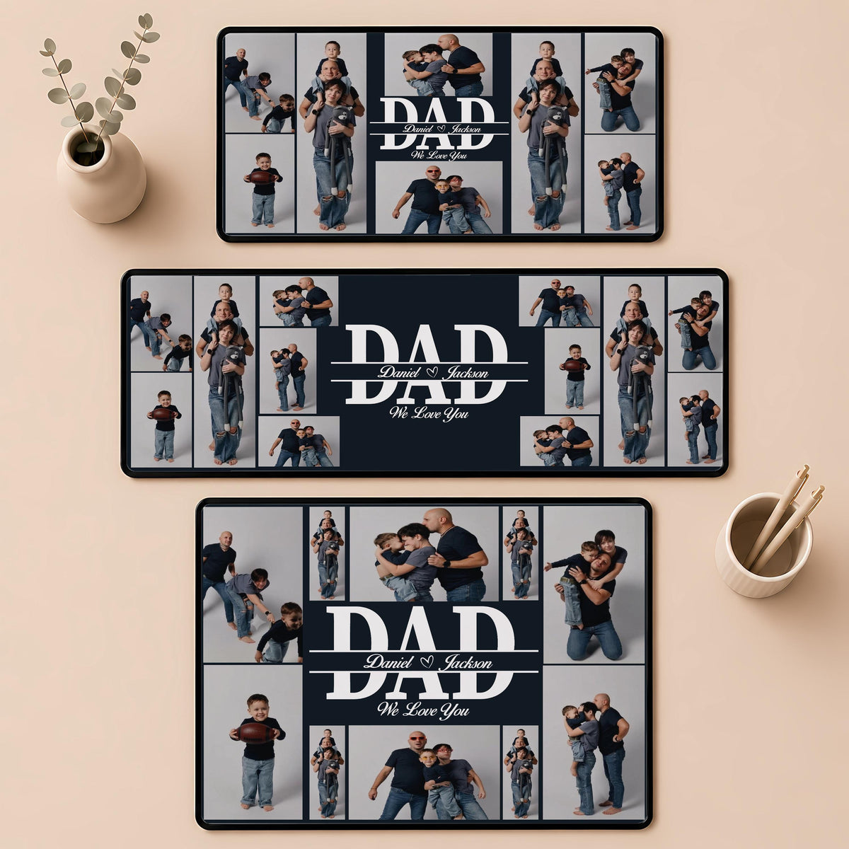 Custom Dad Photo Collage Desk Mat, Family Picture Mouse Pad