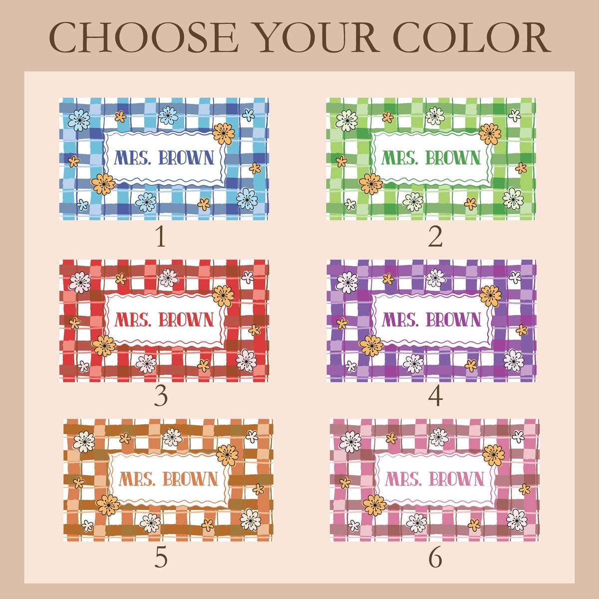 Personalized Teacher Desk Mat, Floral Gingham Workspace Accessory, Preppy Office Decor