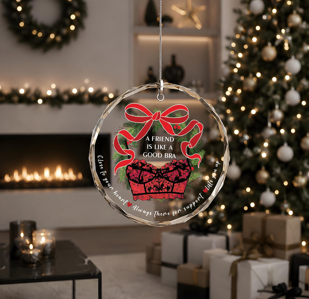 Funny A Friend Is Like A Good Bra Round Ornament, Best Friend Humor Christmas Keepsake