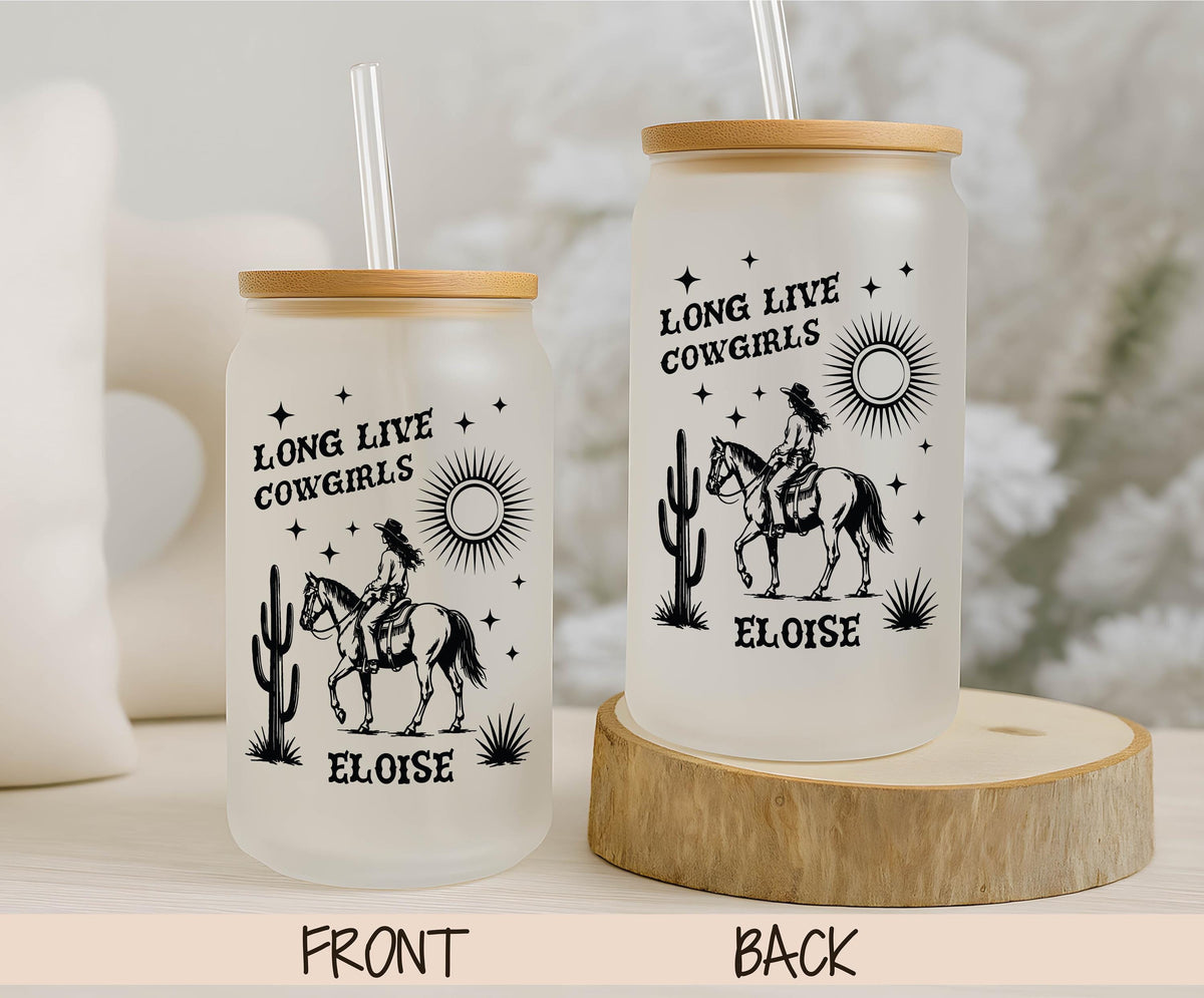 Personalized Cowgirl Glass Tumbler, Western Iced Coffee Cup, Ranch Life Drinkware