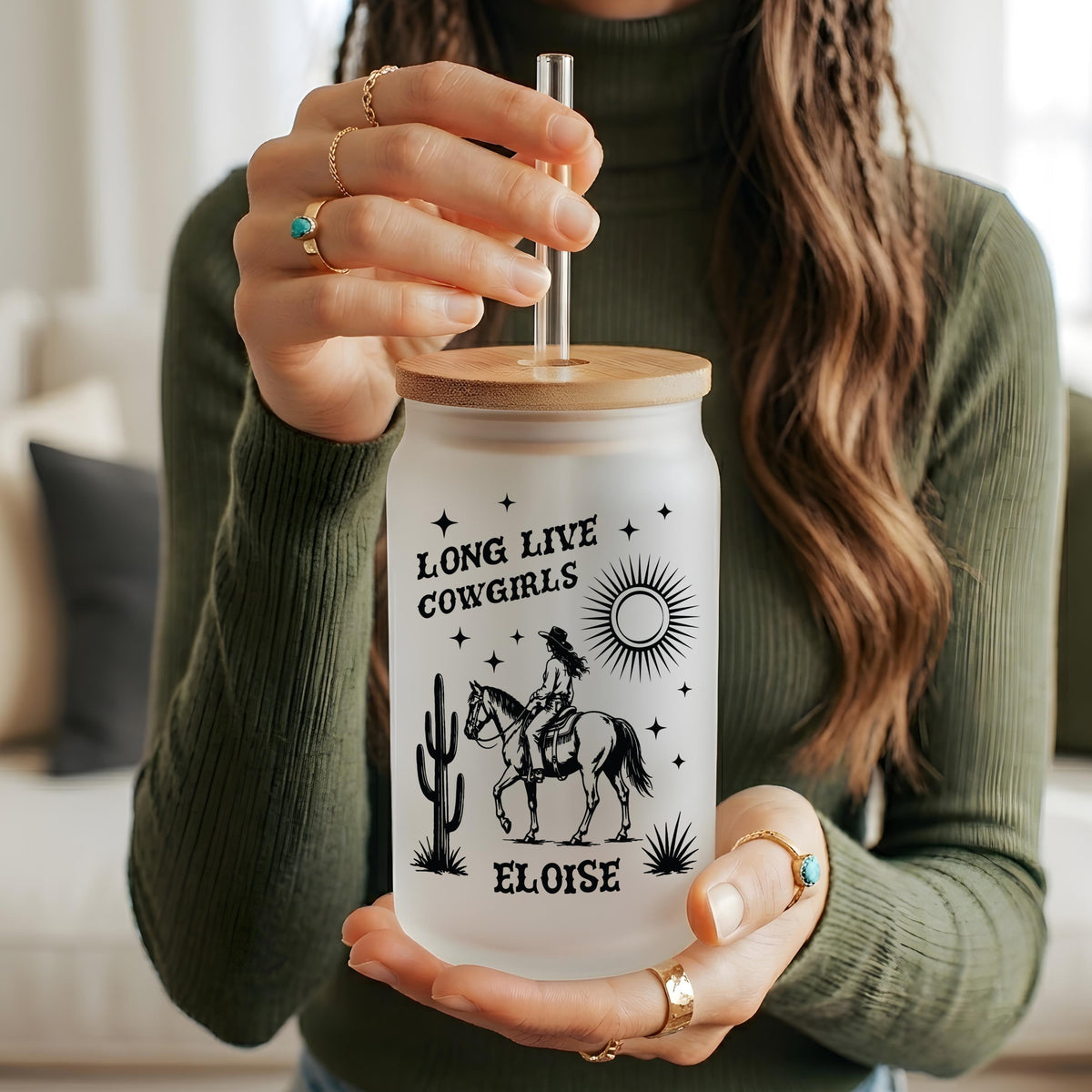 Personalized Cowgirl Glass Tumbler, Western Iced Coffee Cup, Ranch Life Drinkware
