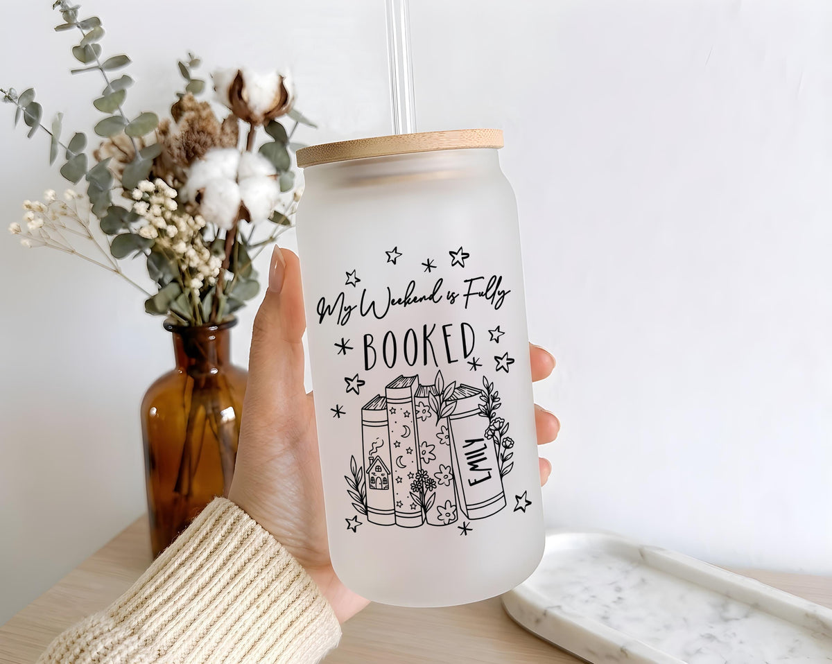 Personalized Book Lover Glass Tumbler, Iced Coffee Cup, Reading Gift (16oz)