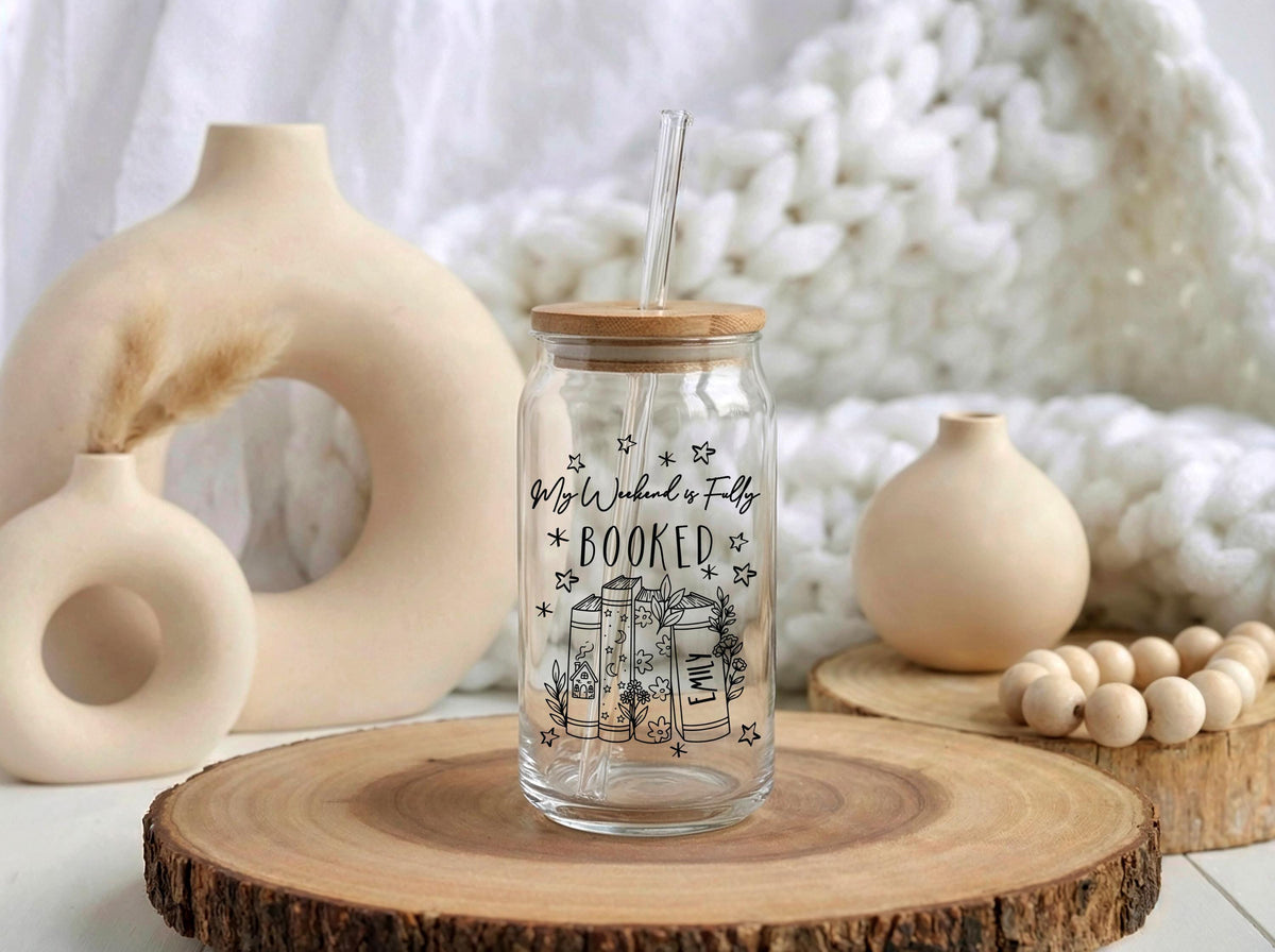 Personalized Book Lover Glass Tumbler, Iced Coffee Cup, Reading Gift (16oz)