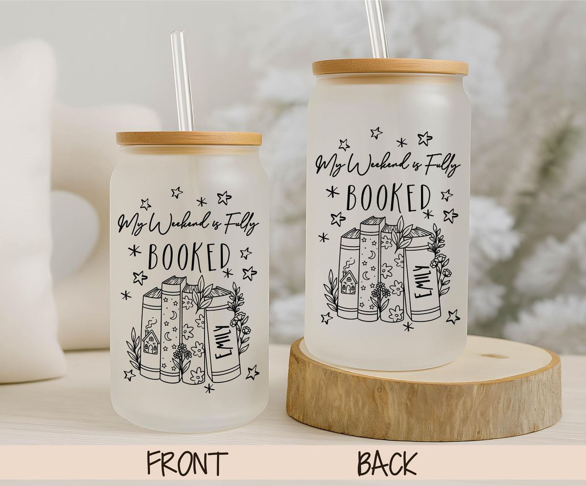 Personalized Book Lover Glass Tumbler, Iced Coffee Cup, Reading Gift (16oz)