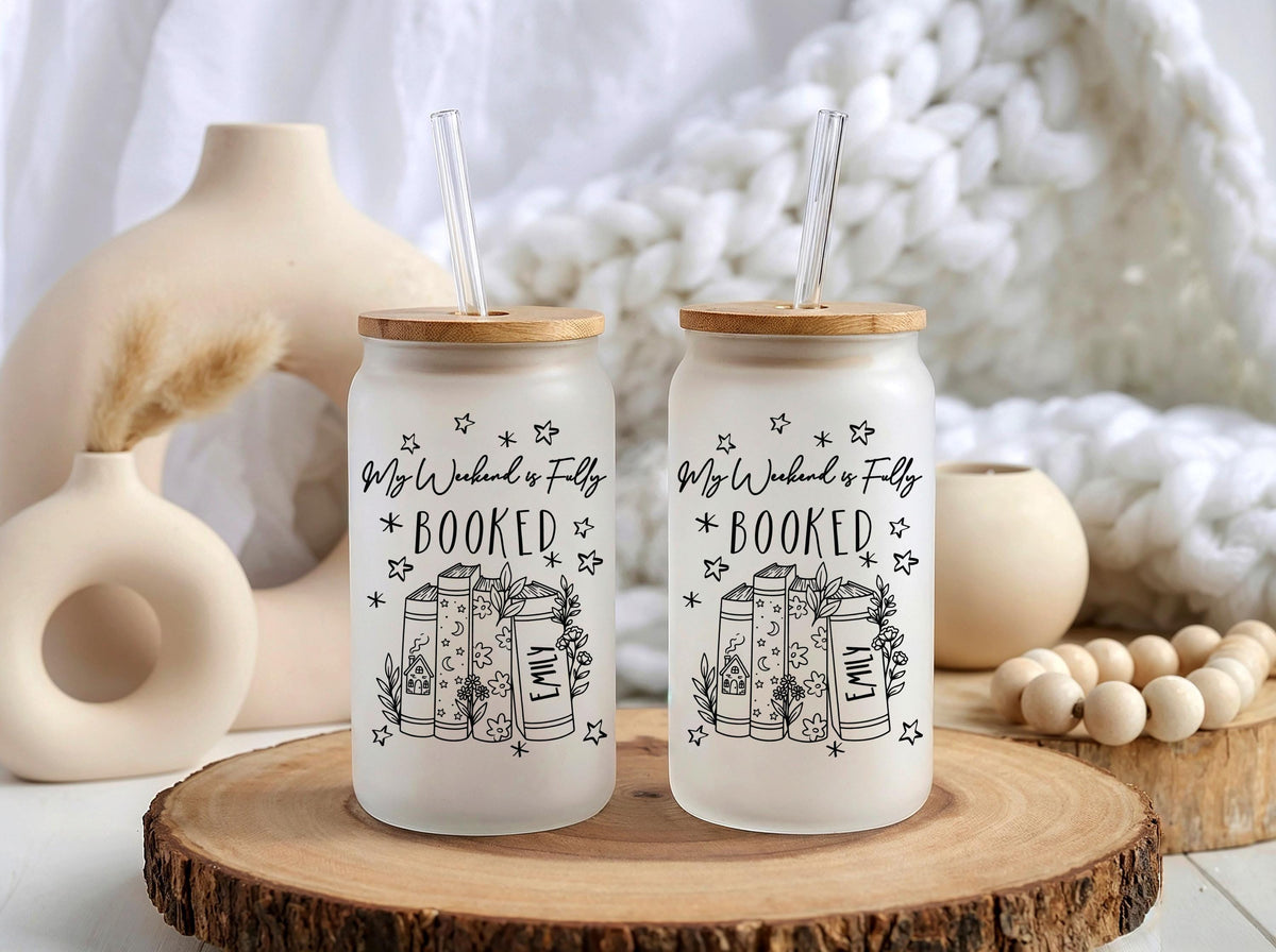 Personalized Book Lover Glass Tumbler, Iced Coffee Cup, Reading Gift (16oz)