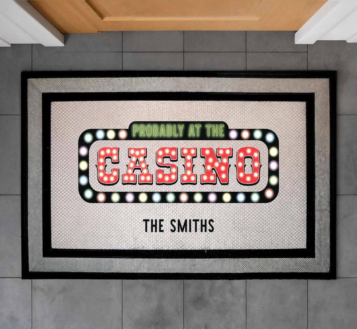 Custom Probably at the Casino Doormat, Vegas Theme Welcome Mat, Funny Gambling Housewarming Gift