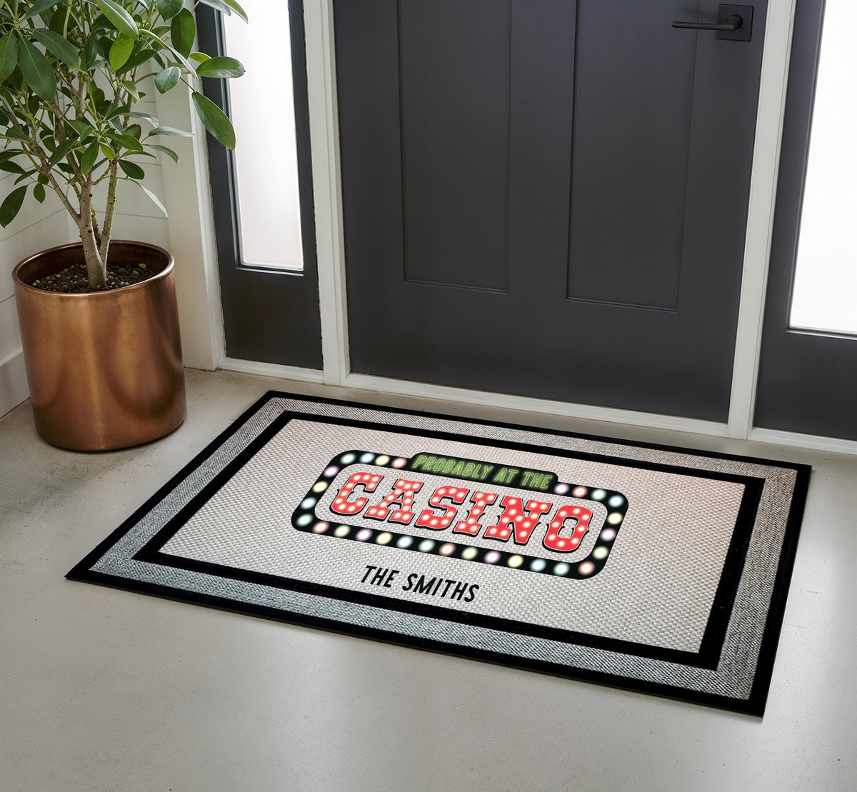 Custom Probably at the Casino Doormat, Vegas Theme Welcome Mat, Funny Gambling Housewarming Gift