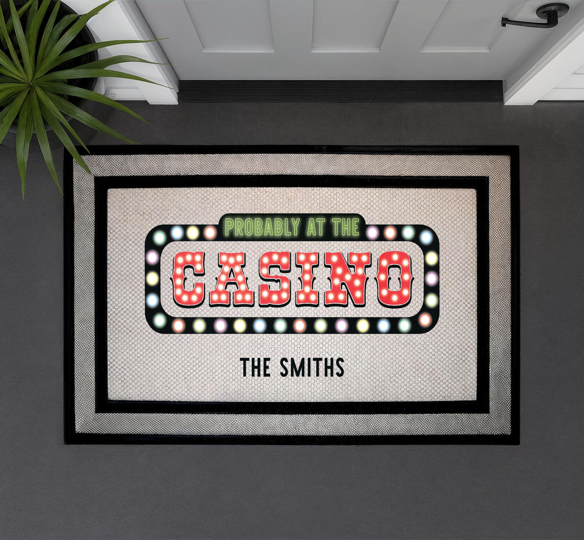 Custom Probably at the Casino Doormat, Vegas Theme Welcome Mat, Funny Gambling Housewarming Gift