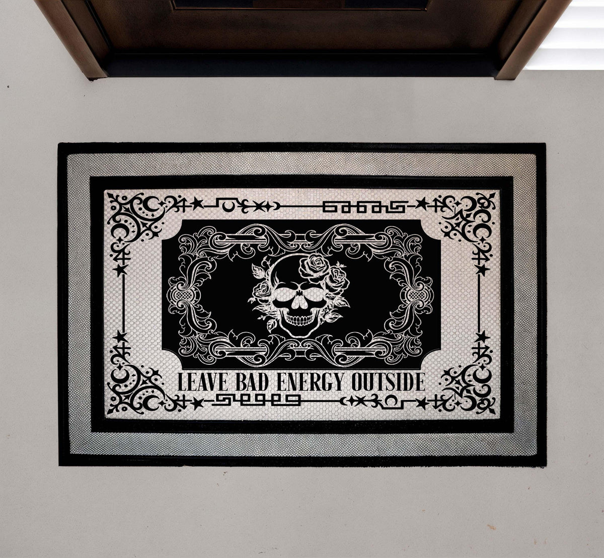 Skull Gothic Doormat, Leave Bad Energy Outside Welcome Mat