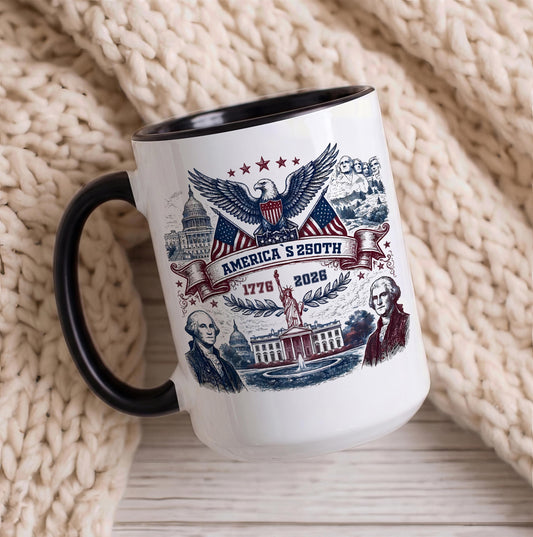Patriotic America 250 Anniversary Coffee Mug, USA Eagle Colorful Ceramic Cup